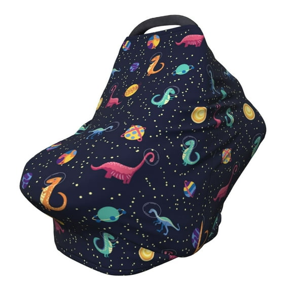Fotbe Space Dinosaur Pattern Car Seat Covers for Babies, Nursing Breastfeeding Cover Infant Carseat Canopy, Soft Stretchy Carrier Cover