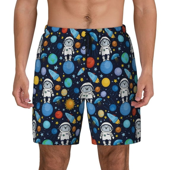 Fotbe Space Dog Men’s Swim Trunks Quick Dry Swim Shorts Board Shorts with Mesh Lining-Small