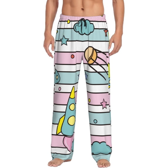 Fotbe Space Doodle Men's Pajama Pants,Sleepwear Pants,Pj Bottoms Drawstring And Pockets-Medium