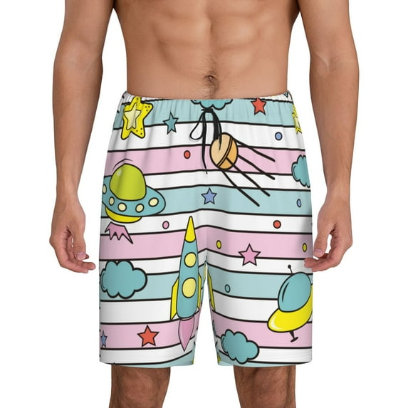 Fotbe Space Doodle Pajama Shorts for Men, Men's Pajama Bottoms, Sleepwear,Short Pajama Pants-XX-Large