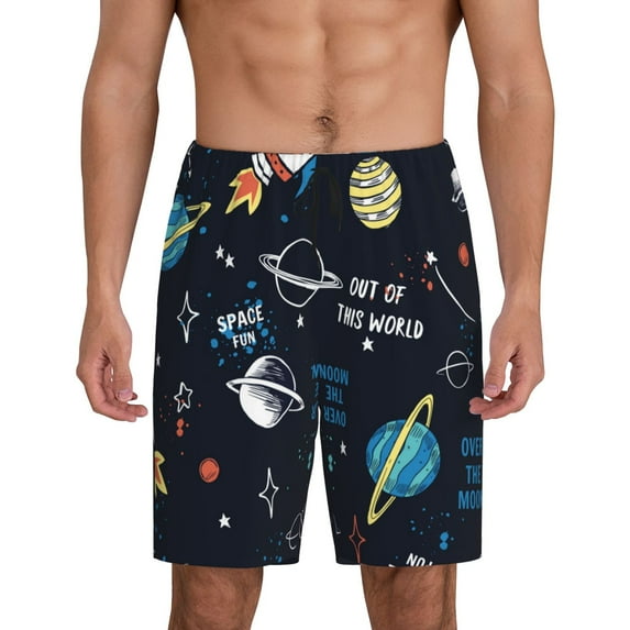 Fotbe Space Pajama Shorts for Men, Men's Pajama Bottoms, Sleepwear,Short Pajama Pants-4X-Large