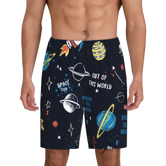 Fotbe Space Pajama Shorts for Men, Men's Pajama Bottoms, Sleepwear,Short Pajama Pants-X-Large