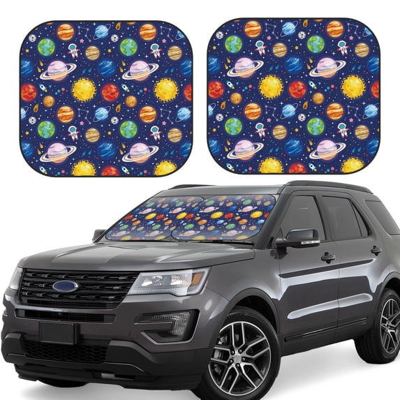 Fotbe Space Planet 2-Piece Car Windshield Sun Shade | Sun Blocker for Car Windshield | Foldable Automotive Interior Accessories for Sun Protection-Large