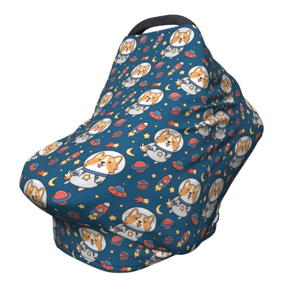Fotbe Space Puppy Pattern Car Seat Covers for Babies, Nursing Breastfeeding Cover Infant Carseat Canopy, Soft Stretchy Carrier Cover