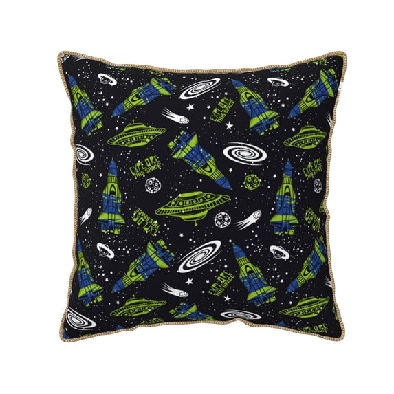 Fotbe Space Rockets Pattern Velvet Decorative Throw Pillow Covers with Elegant Piping, Soft Plush Cushion Cover for Sofa, Bed, Car, Office-18"x18"