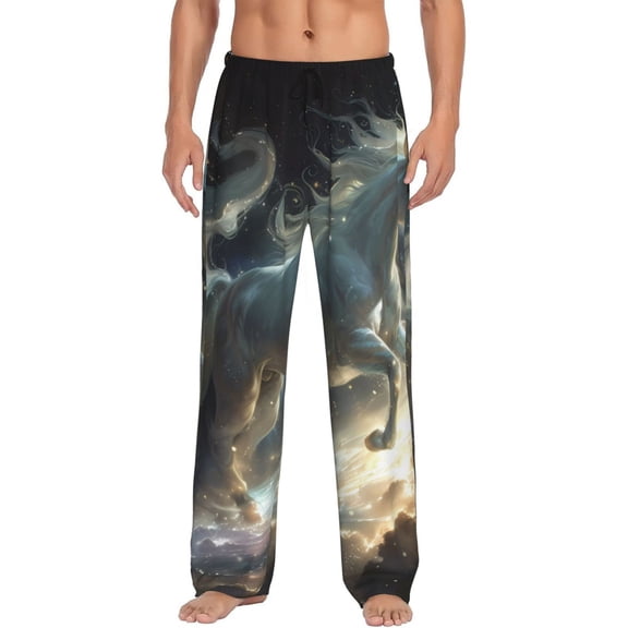 Fotbe Space White Horse Men's Pajama Pants,Sleepwear Pants,Pj Bottoms Drawstring And Pockets-Medium