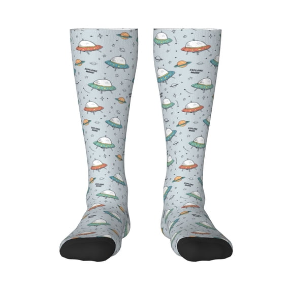Fotbe Spaceship print Women's Men's Novelty Crew Socks Cotton Socks Knee High Socks for Walking,Running,Nurses,Pregnancy