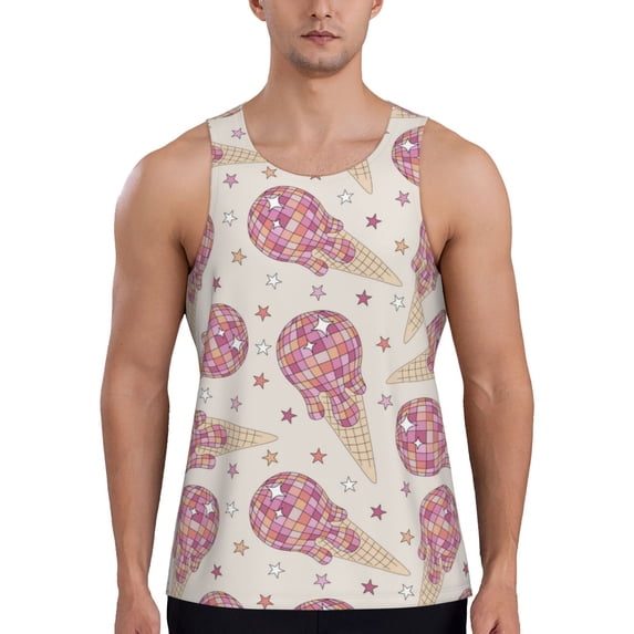 Fotbe Sparkling Ice Cream Pattern Men's Quick Dry Workout Tank Top Gym Muscle Tee Fitness Bodybuilding Sleeveless T Shirt Breathable Workout Shirt-Large