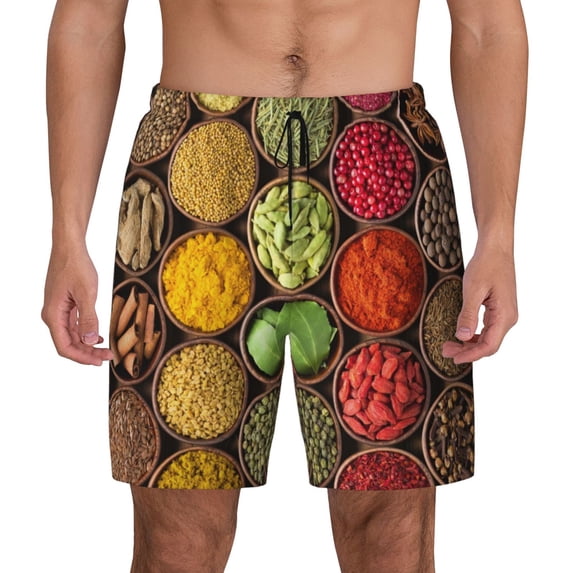Fotbe Spices And Herbs Men’s Swim Trunks Quick Dry Swim Shorts Board Shorts with Mesh Lining-Large