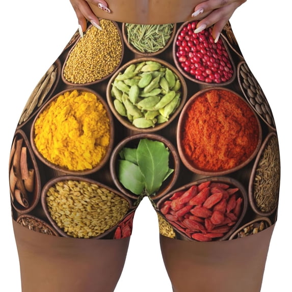 Fotbe Spices And Herbs Seamless Shorts, Womens Workout Shorts High Waist Stretch Booty Short for Gym/Yoga/Running/Biking-XX-Large