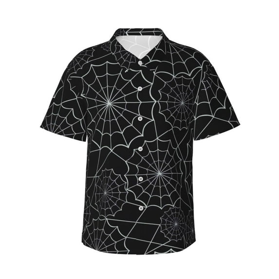 Fotbe Spider Web Black Hawaiian Shirt For Men Unisex Summer Beach Casual Short Sleeve Cotton Linen Button Down Shirts-Xx-Large