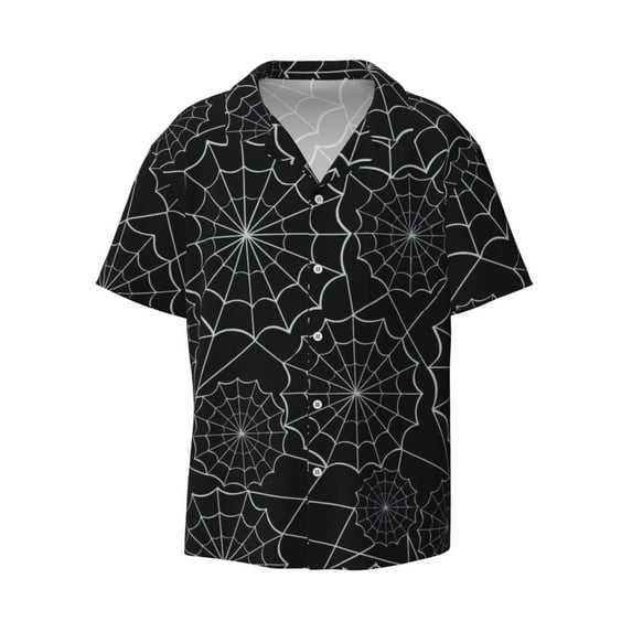Fotbe Spider Web Black print Short Sleeve Button Down Shirts for Men Casual Summer Beach Wrinkle Free Shirt-4X-Large