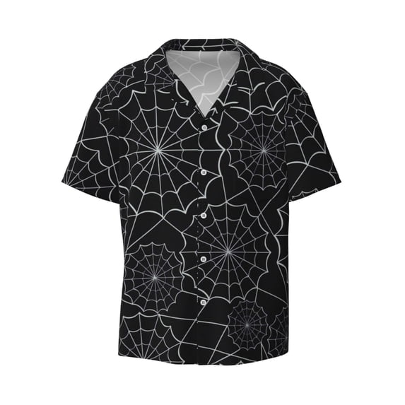 Fotbe Spider Web Black print Short Sleeve Button Down Shirts for Men Casual Summer Beach Wrinkle Free Shirt-Medium