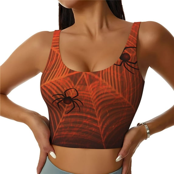 Fotbe Spider Web Pattern Womens' Sports Bra Longline Wirefree Padded with Medium Support Sports Moisture-Wicking Workou Vest,Tank Top-XX-Large