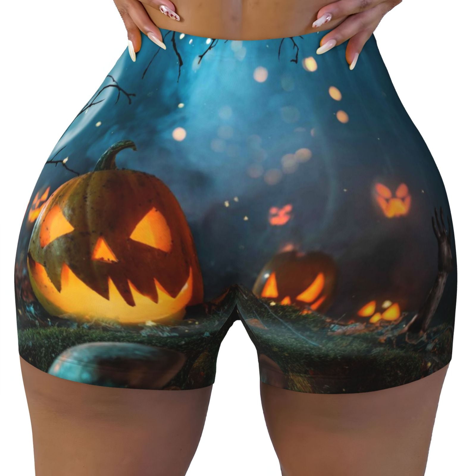 Fotbe Spooky Halloween Seamless Shorts Womens Workout Shorts High Waist Stretch Booty Short for Gym Yoga Running Biking Small Walmart
