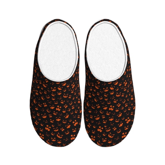 Fotbe Spooky Pumpkin Face Pattern Women's Fuzzy Curly Fur Memory Foam Loafer Slippers Indoor Outdoor Slippers Winter Home Shoes-42/43