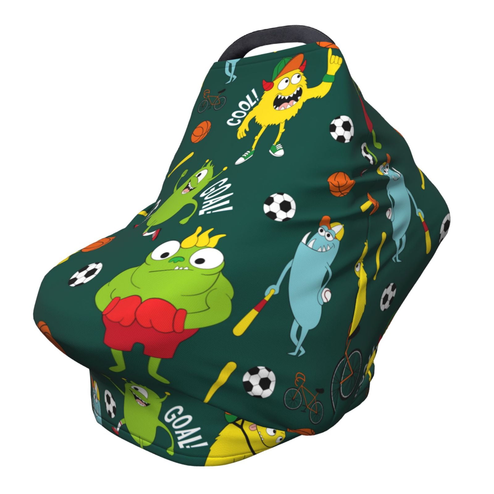 Fotbe Sport Monster Pattern Car Seat Covers for Babies, Nursing Breastfeeding Cover Infant Carseat Canopy, Soft Stretchy Carrier Cover