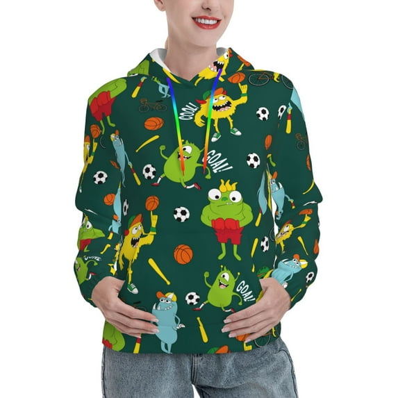Fotbe Sport Monster Pattern Womens Long Sleeve Hoodie, Pullover Hooded Sweatshirt, Kangaroo Pocket Hoodie with Eye-catching Drawstrings-XX-Large