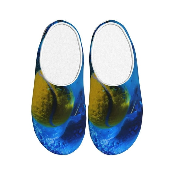 Fotbe Sports Tennis Ball Pattern Women's Fuzzy Curly Fur Memory Foam Loafer Slippers Indoor Outdoor Slippers Winter Home Shoes-46/47