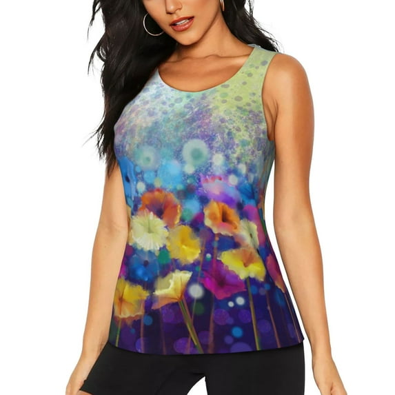 Fotbe Spring Flower Seasonal Womens Loose Fit Casual Flowy Slim-Fit Tank Tops Athletic Round Neck Trendy Sleeveless Summer Tops for Gym and Yoga-Medium