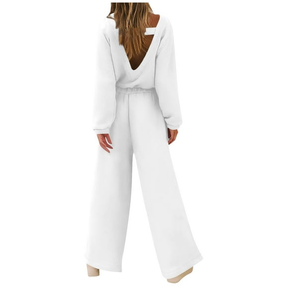Women's Fashion Sporty Long Sleeve Solid Color Backless Jumpsuit Set Pant Jumpsuits for Women Women Jumpsuits Romper Dress Daytime Jumpsuits for Women Homecoming Suits for Women plus Rompers And