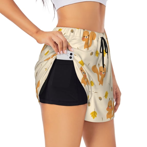 Fotbe Squirrel And Leaves Womens High Waist Running Shorts Athletic Workout Quick Dry Shorts for Women with Pockets Gym Yoga Summer Shorts-X-Large