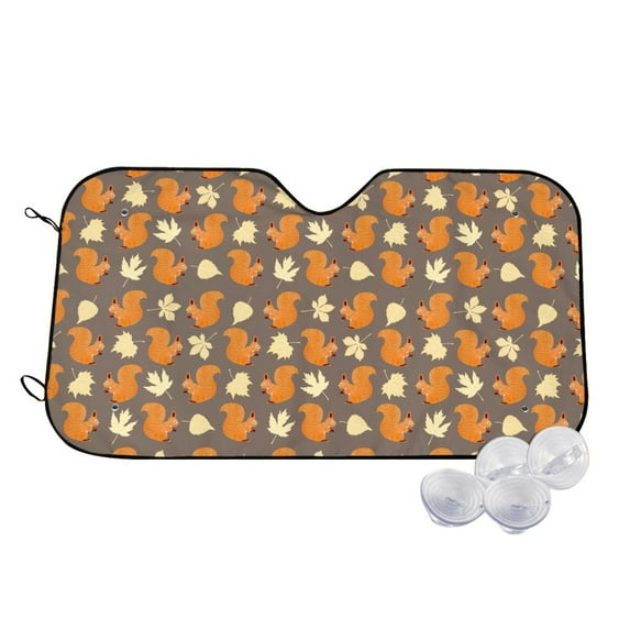Fotbe Squirrel And Maple Leaves Car Windshield Sunshade | Sun Visor Protector Front Window Shade, Keeps Out UV Rays, Keeps Your Vehicle Cool-