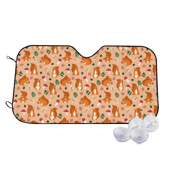 Fotbe Squirrel And Mushroom Car Windshield Sunshade | Sun Visor Protector Front Window Shade, Keeps Out UV Rays, Keeps Your Vehicle Cool-