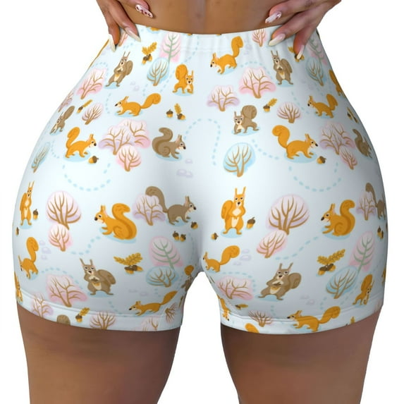 Fotbe Squirrel In The Forest Seamless Shorts, Womens Workout Shorts High Waist Stretch Booty Short for Gym/Yoga/Running/Biking-Small