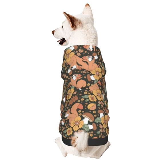 Fotbe Squirrel Mushroom Yellow Flower Print Small Dog Sweater Hoodies Pet Grey Hooded Soft Fleece Sweatshirts with Pocket Fall Winter Puppy Cat Sweaters Warm Clothes-X-Large