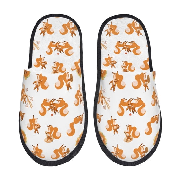 Fotbe Squirrel Playing Pattern Women's Fuzzy Slippers Plush Slippers Fluffy Winter House Shoes Indoor and Outdoor-Large