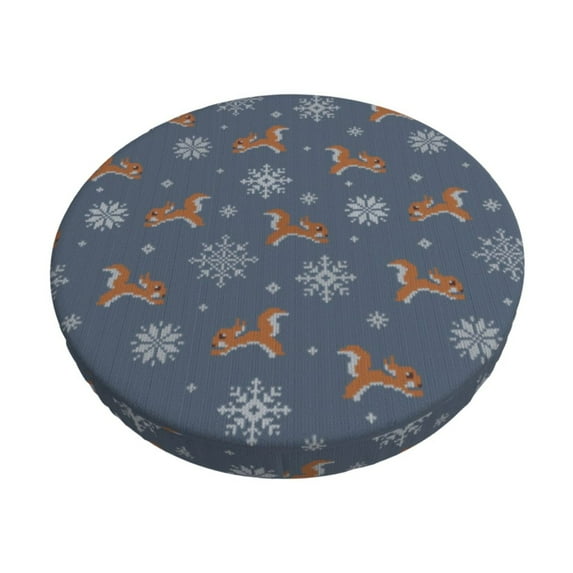 Fotbe Squirrel And Snowflakes Stool Covers Round,Waterproof Round Bar Stool Covers Bar Chair Covers Washable Stool Cushion Slipcover for 12-14 Inch Chair-