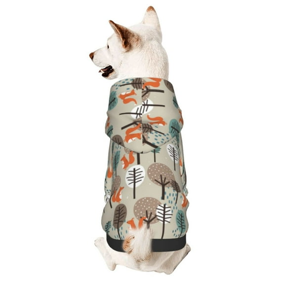 Fotbe Squirrels and Trees Print Small Dog Sweater Hoodies Pet Grey Hooded Soft Fleece Sweatshirts with Pocket Fall Winter Puppy Cat Sweaters Warm Clothes-X-Small
