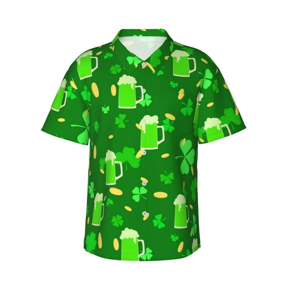 Fotbe St Patrick'S Day2 Hawaiian Shirt For Men Unisex Summer Beach Casual Short Sleeve Cotton Linen Button Down Shirts-Large