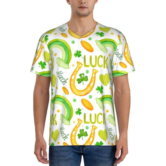Fotbe St Patrick's Day1 Baseball Jersey Shirt for Men and Women, Casual Short Sleeves Button Down T-Shirt-Small