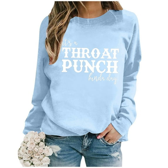 Women's Fashion Casual Solid Color Loose Long Sleeve Letter Print Round Neck Hoodie Baggy Sweat Shirts Women Distress Tops Women Hoodie Tops Women Fitted Sports Jacket Ladies Full Zip Shirts