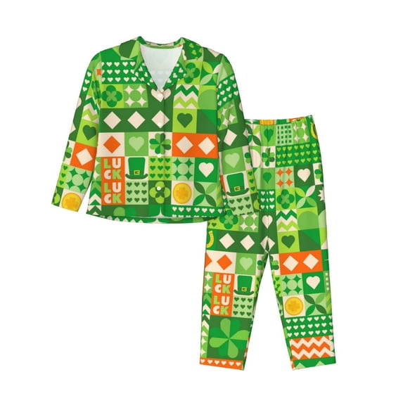 Fotbe St Patrick's Day6 Pattern Long Sleeve Pajama Set for Women,Sleepwear Set,2-piece Loungewear Set,Soft PJs Comfy Nightwear with Pockets -XX-Large