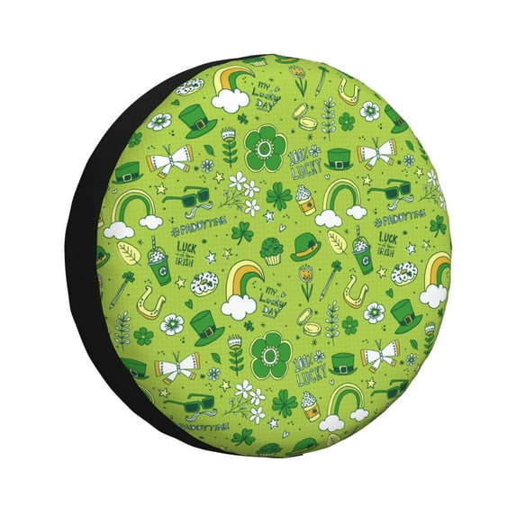 Fotbe St. Patrick's day1 Pattern Spare Tire Cover Thickening Universal Fit for Jeep, Trailer, RV, SUV, Truck, Tough Tire Wheel Soft Cover-17 inch