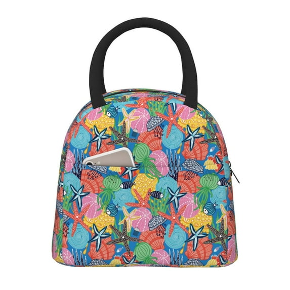 Fotbe Starfish And Algae Pattern Lunch Bag, Insulated Lunch Box, Small Leakproof Cooler Food Lunch Containers Reusable High Capacity Lunch Tote Bags for Work, Travel, Outdoor