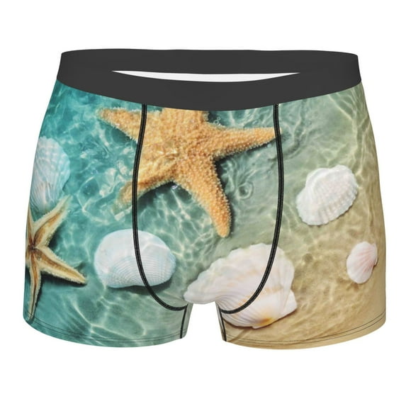 Fotbe Starfish And Seashell On The Summer Beach Men’s Total Support Pouch Boxer Briefs, X-Temp Cooling, Moisture-Wicking Underwear, Regular, Long-leg and Trunk-Large