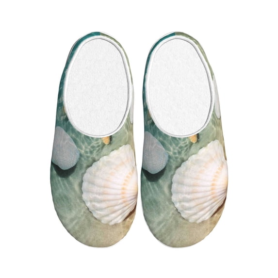 Fotbe Starfish And Seashell Pattern Women's Fuzzy Curly Fur Memory Foam Loafer Slippers Indoor Outdoor Slippers Winter Home Shoes-37/38