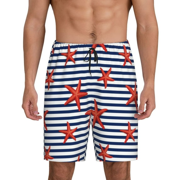 Fotbe Starfish Navy Blue Stripe Pajama Shorts for Men, Men's Pajama Bottoms, Sleepwear,Short Pajama Pants-Large