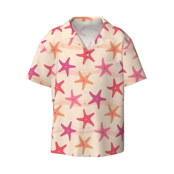 Fotbe Starfish print Short Sleeve Button Down Shirts for Men Casual Summer Beach Wrinkle Free Shirt-XX-Large