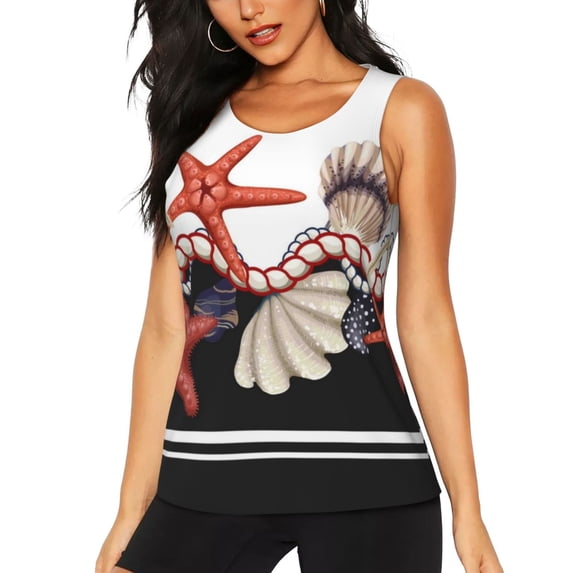 Fotbe Starfishes Shells Womens Loose Fit Casual Flowy Slim-Fit Tank Tops Athletic Round Neck Trendy Sleeveless Summer Tops for Gym and Yoga-