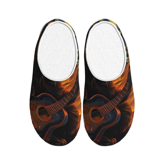 Fotbe Starry Night Cat Guitarist A Pattern Women's Fuzzy Curly Fur Memory Foam Loafer Slippers Indoor Outdoor Slippers Winter Home Shoes-35/36