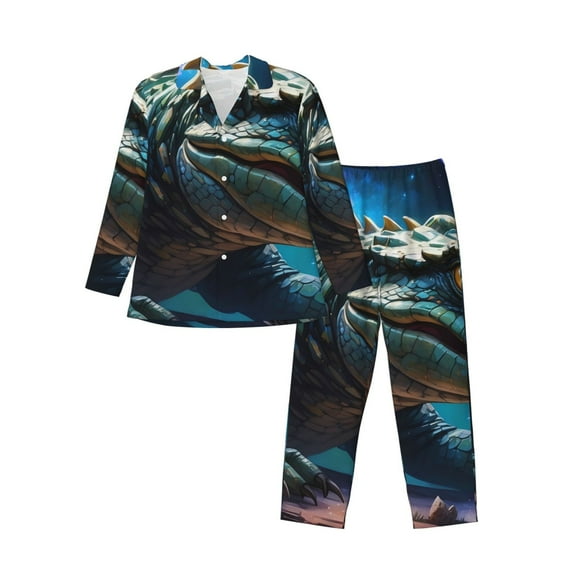 Fotbe Starry Sky Colorful Crocodile A Pattern Long Sleeve Pajama Set for Men,Sleepwear Set,2-piece Loungewear Set,Soft PJs Comfy Nightwear with Pockets-XX-Large