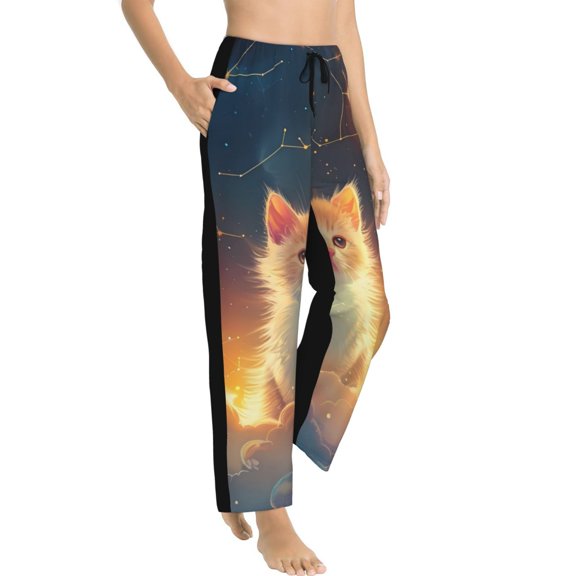 Fotbe Starry Sky Constellation Cat Women's Pajama Pants,Sleepwear Pants,Pj Bottoms Drawstring And Pockets-