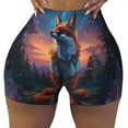 thumbnail image 1 of Fotbe Starry Sky Meditating Fox Seamless Shorts, Womens Workout Shorts High Waist Stretch Booty Short for Gym/Yoga/Running/Biking-Small, 1 of 9