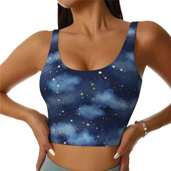 Fotbe Starry Sky Pattern Womens' Sports Bra Longline Wirefree Padded with Medium Support Sports Moisture-Wicking Workou Vest,Tank Top-X-Large