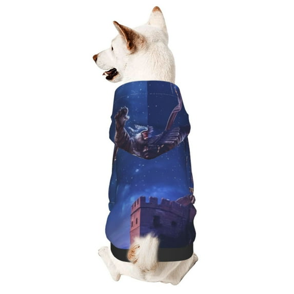 Fotbe Starry Sky Wall Flying Tiger Print Small Dog Sweater Hoodies Pet Grey Hooded Soft Fleece Sweatshirts with Pocket Fall Winter Puppy Cat Sweaters Warm Clothes-Medium